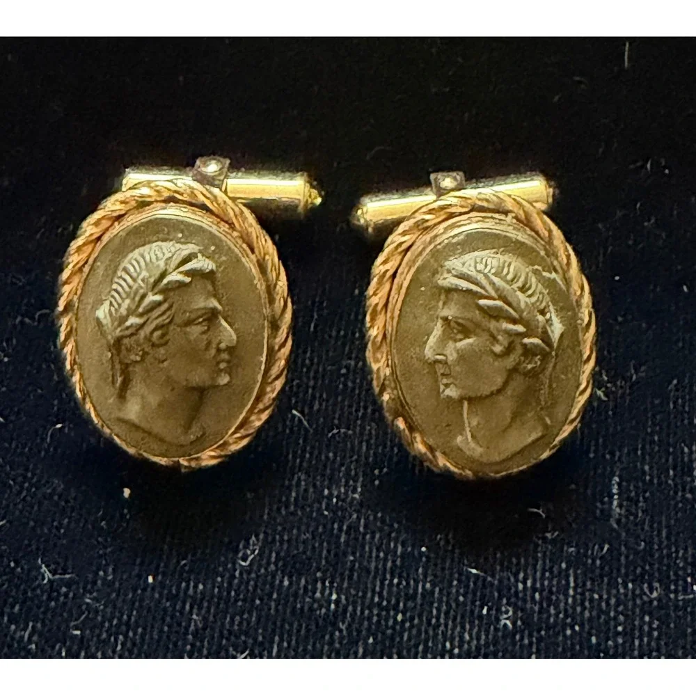 Vtg Destino 12k Gold Filled & Lava Cameo Cufflinks Ceasar